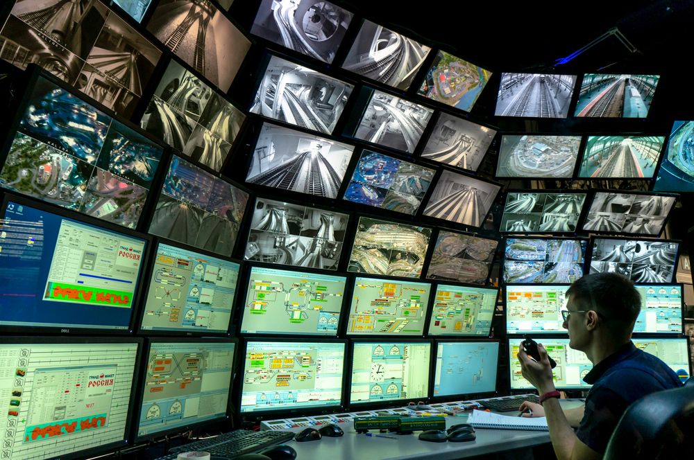 Monitoring system with multiple displays on the exhibition of Grand maket Russia layout